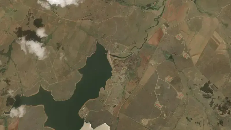 Satellite view of Nooitgedacht Dam reservoir, Mpumalanga, South Africa