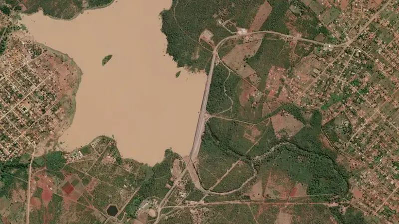Satellite view of Nsami Dam reservoir, Limpopo, South Africa