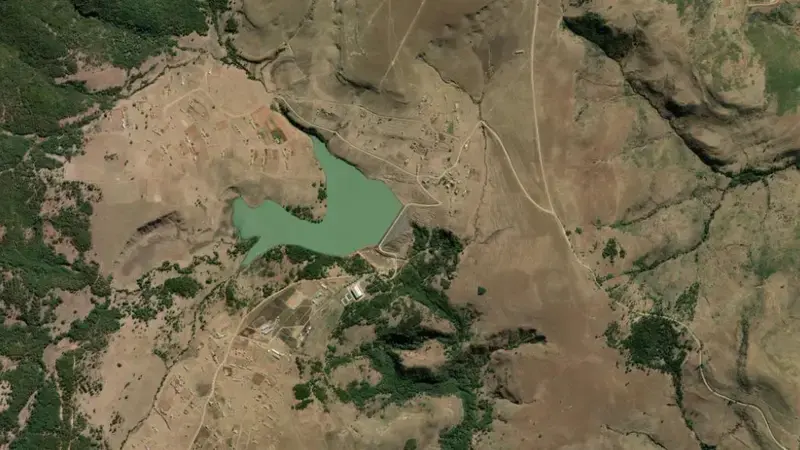 Satellite view of Ntenetyana Dam reservoir, Eastern Cape, South Africa