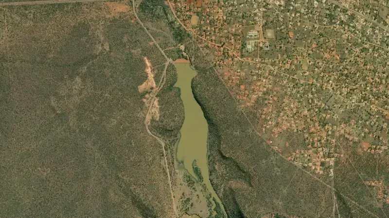 Satellite view of Pella Dam reservoir, North West, South Africa