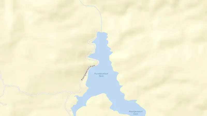 Road map of Poortjieskloof Dam reservoir, Western Cape, South Africa
