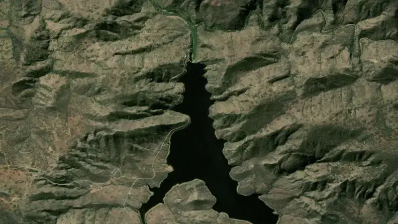 Satellite view of Poortjieskloof Dam reservoir, Western Cape, South Africa