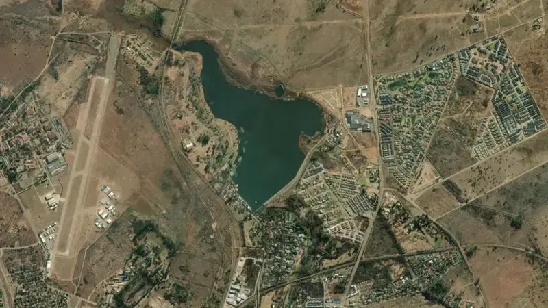 Satellite view of Potchefstroom Dam reservoir, North West, South Africa