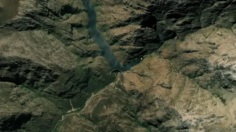 Satellite view of Roode Els Berg Dam reservoir, Western Cape, South Africa