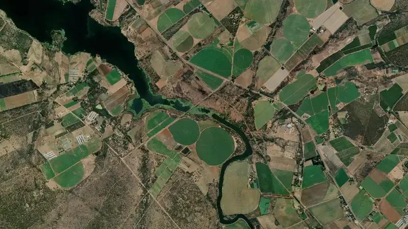 Satellite view of Roodekopjes Dam reservoir, North West, South Africa