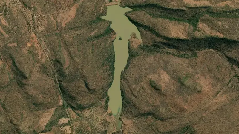 Satellite view of Sehujwane Dam reservoir, North West, South Africa