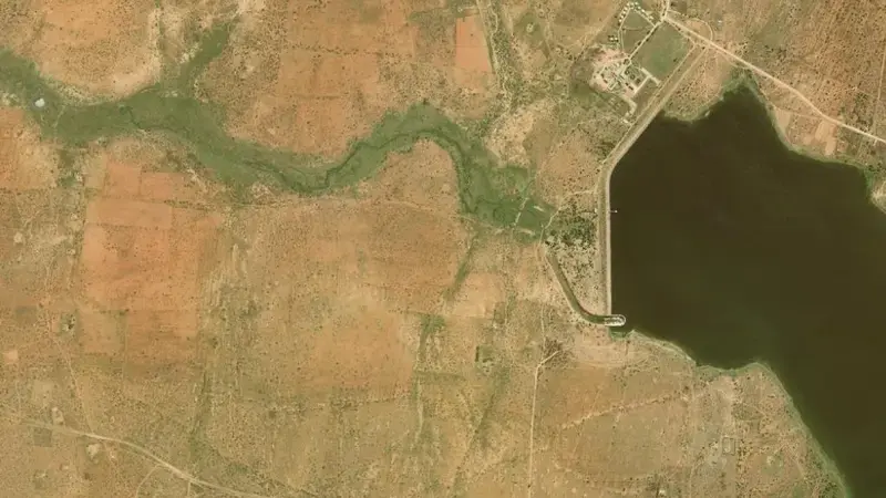 Satellite view of Setumo Dam reservoir, North West, South Africa