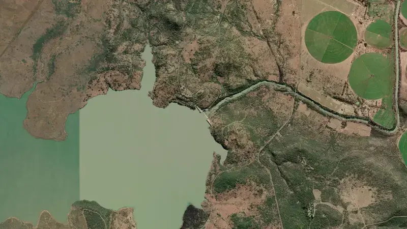 Satellite view of Spioenkop Dam reservoir, KwaZulu-Natal, South Africa