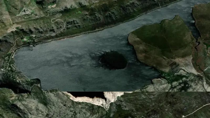 Satellite view of Steenbras-Lower Dam reservoir, Western Cape, South Africa