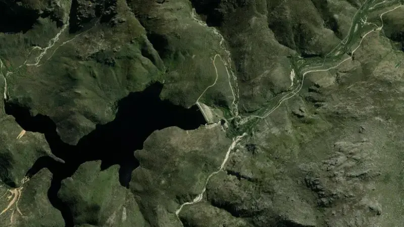 Satellite view of Stettynskloof Dam reservoir, Western Cape, South Africa