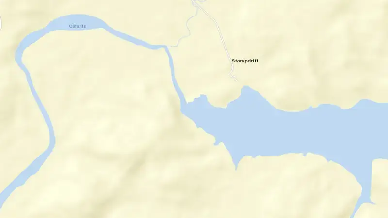 Road map of Stompdrift Dam reservoir, Western Cape, South Africa