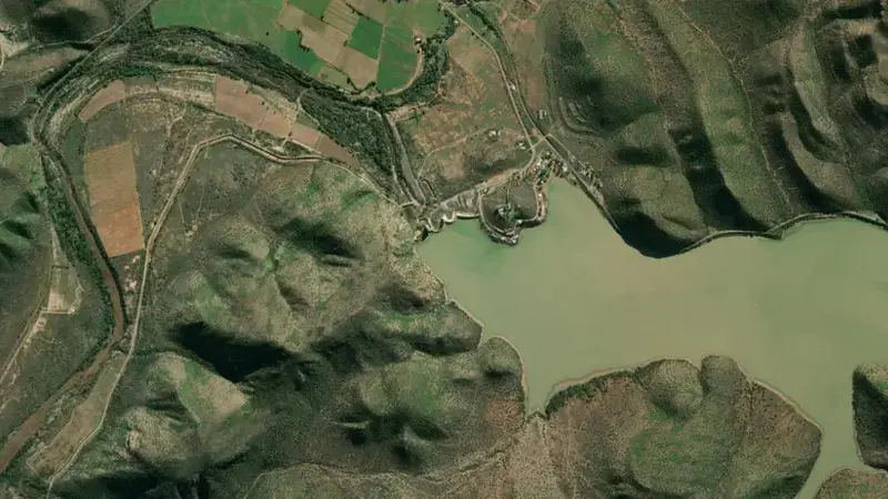 Satellite view of Stompdrift Dam reservoir, Western Cape, South Africa