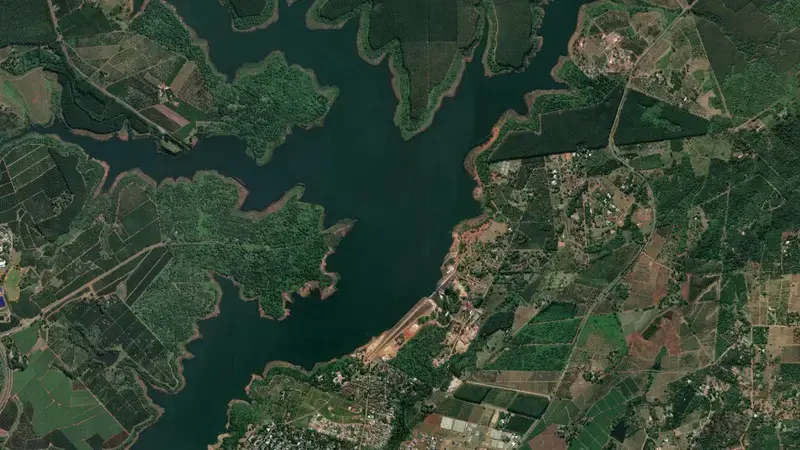 Satellite view of Tzaneen Dam reservoir, Limpopo, South Africa
