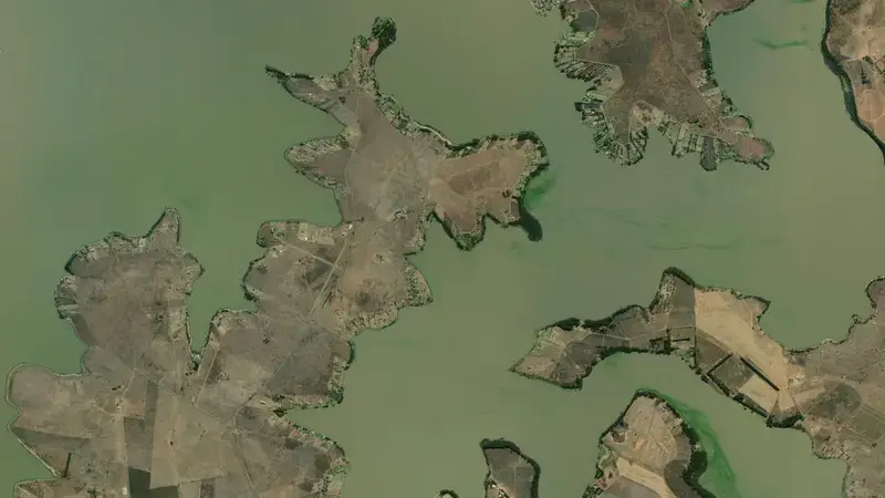 Satellite view of Vaal Dam reservoir, Free State, South Africa
