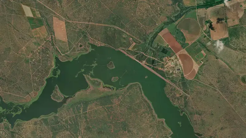 Satellite view of Vaalkop Dam reservoir, North West, South Africa