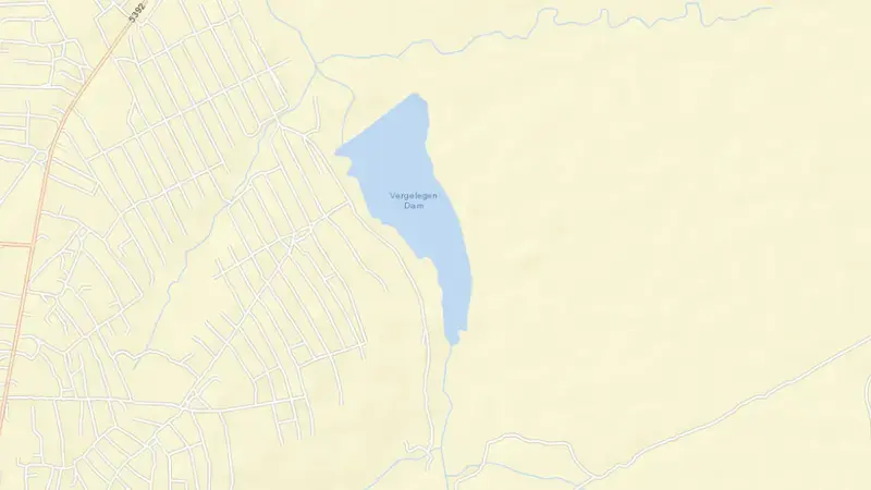 Road map of Vergelegen Dam reservoir, Limpopo, South Africa