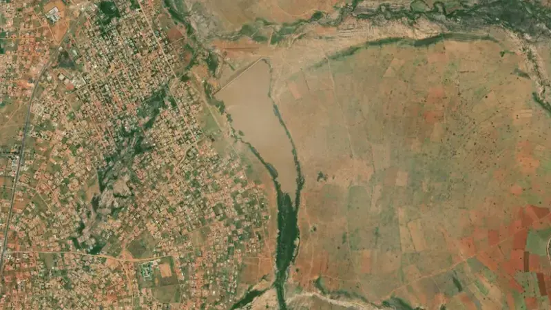 Satellite view of Vergelegen Dam reservoir, Limpopo, South Africa