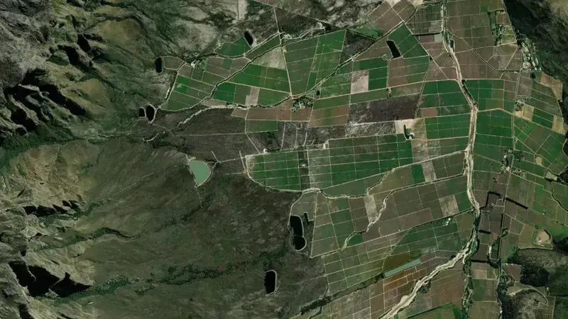 Satellite view of Voelvlei Dam reservoir, Western Cape, South Africa