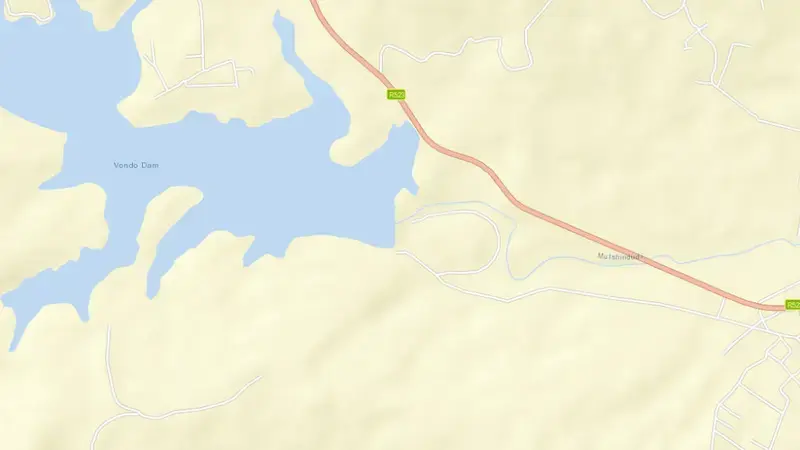 Road map of Vondo Dam reservoir, Limpopo, South Africa