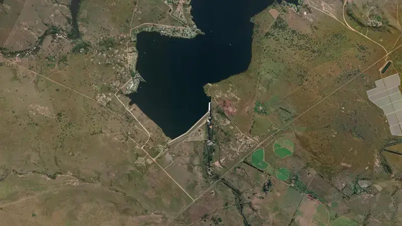Satellite view of Vygeboom Dam reservoir, Mpumalanga, South Africa