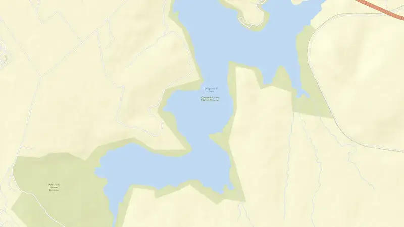 Road map of Wagendrift Dam reservoir, KwaZulu-Natal, South Africa