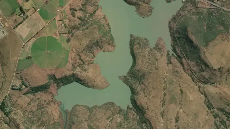 Satellite view of Wagendrift Dam reservoir, KwaZulu-Natal, South Africa