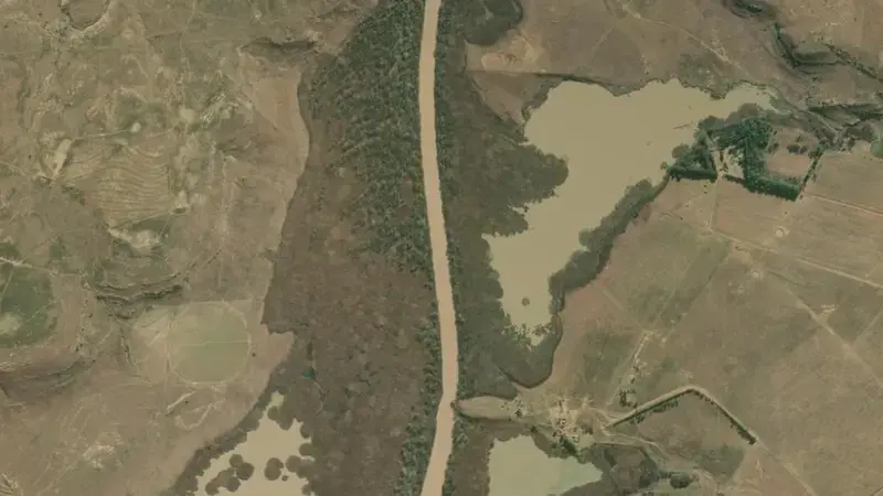 Satellite view of Welbedacht Dam reservoir, Free State, South Africa