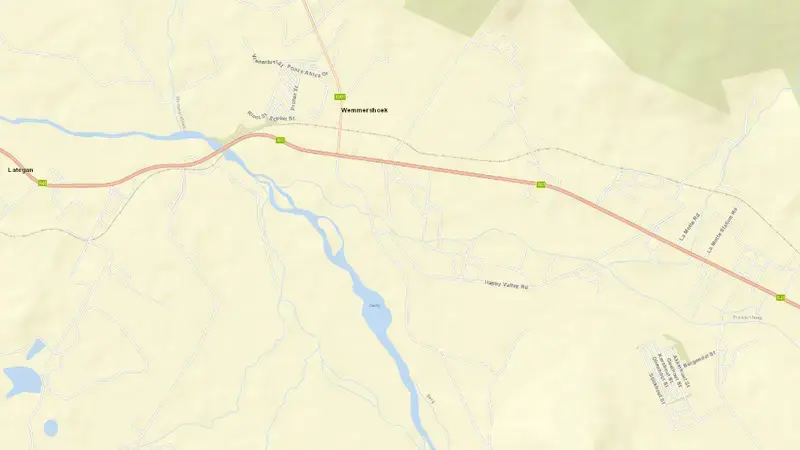 Road map of Wemmershoek Dam reservoir, Western Cape, South Africa