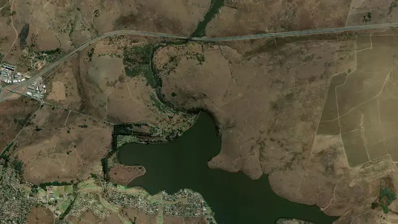 Satellite view of Witbank Dam reservoir, Mpumalanga, South Africa