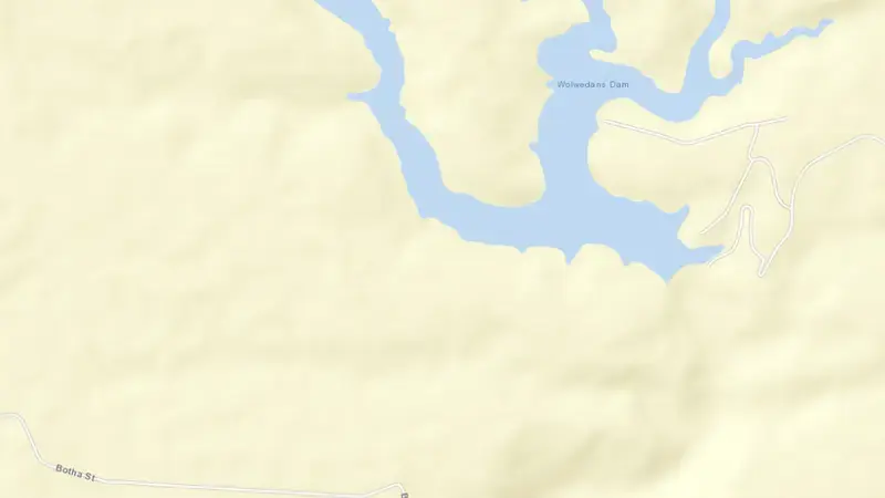 Road map of Wolwedans Dam reservoir, Western Cape, South Africa