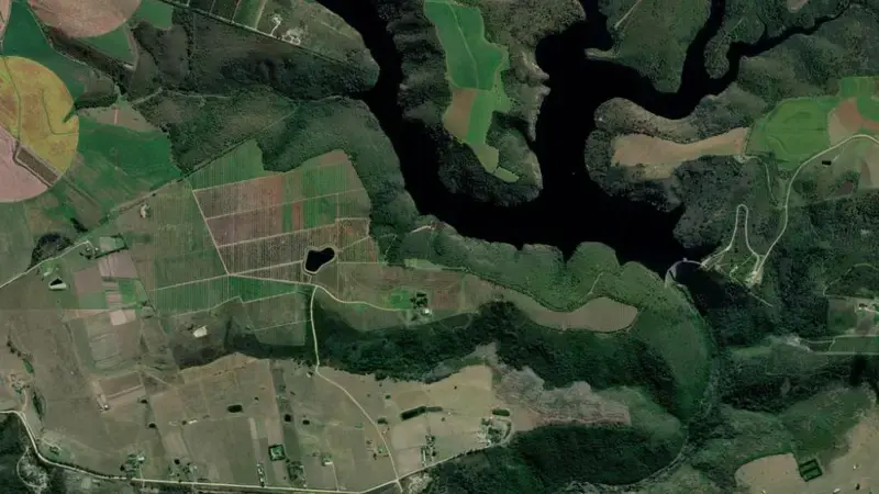 Satellite view of Wolwedans Dam reservoir, Western Cape, South Africa