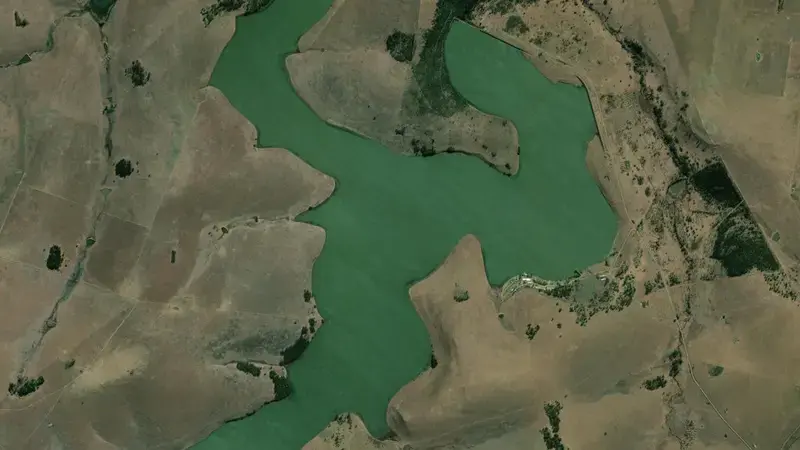 Satellite view of Wriggleswade Dam reservoir, Eastern Cape, South Africa