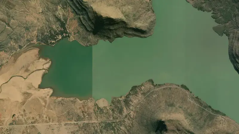 Satellite view of Xonxa Dam reservoir, Eastern Cape, South Africa