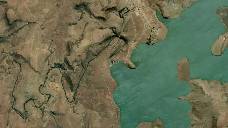 Satellite view of Zaaihoek Dam reservoir, KwaZulu-Natal, South Africa